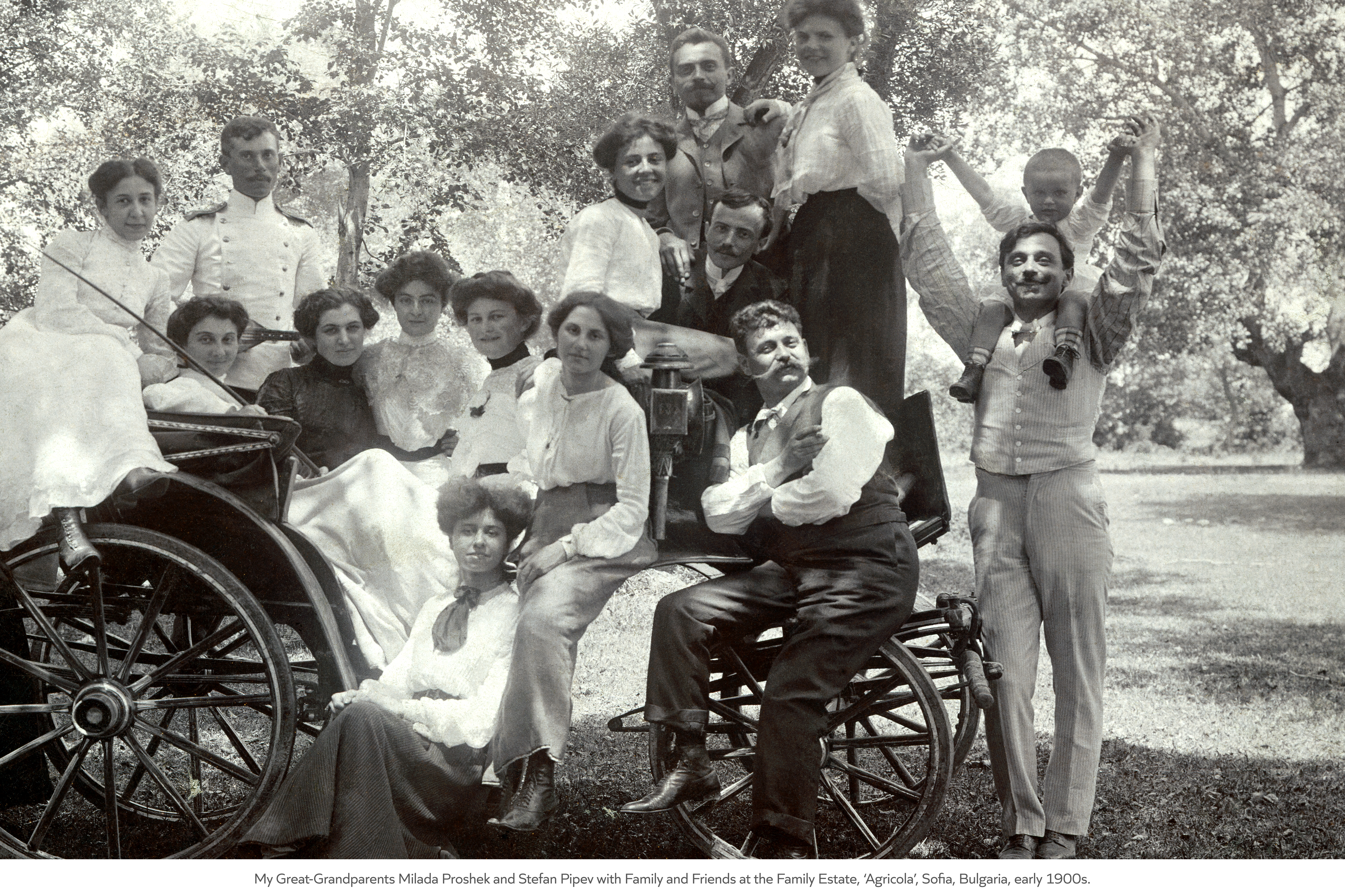 My Great-Grandparents Milada Proshek and Stefan Pipev with Family and Friends at Agricola, Sofia, Bulgaria, early 1900s